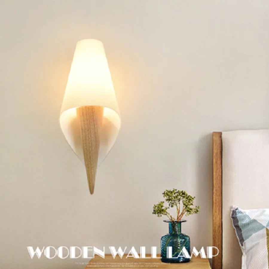 

LukLoy Nordic Style Creative Solid Wood LED Wall Light Simple Modern Sconce Bedroom Bedside Wall Lamp Living Room Aisle Hotel