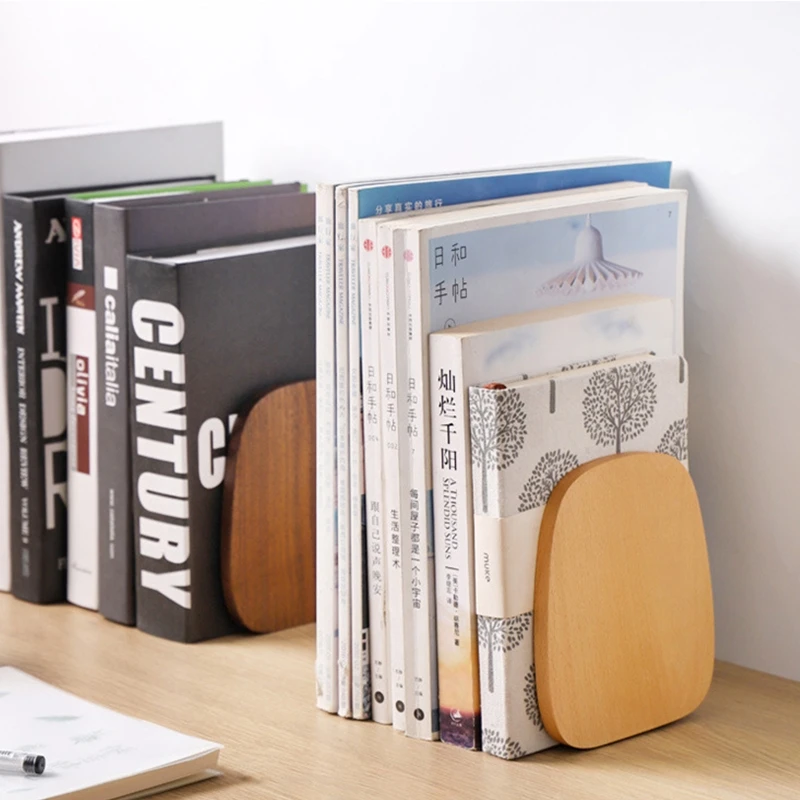 

Tabletop Bookend Wooden Art Bookend Magazines Holder Stand Anti-slip for Heavy Books Home Office Room Desk Decorations H8WD