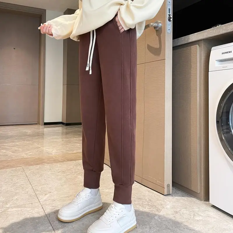 

Осенне-зимние ветрозащитные брюки Nano женские хлопковые эластичные с высокой талией плюс бархатные свободные универсальные повседневные спортивные брюки