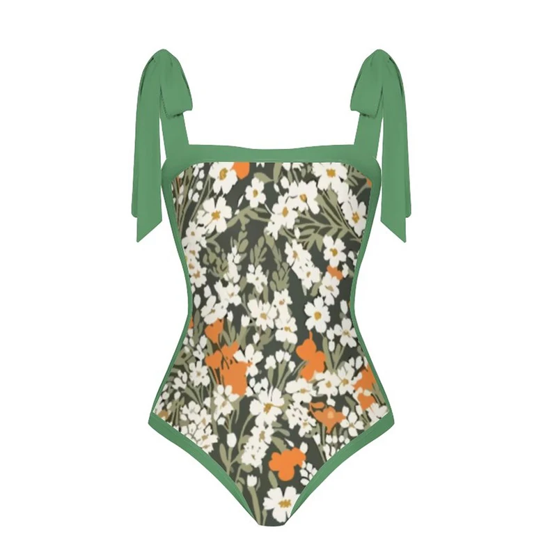 2023 Push Up Women Bikini Set Green Floral Printed Bikinis Strappy Bandage Swimwear Brazilian Biquini Bathing Suit Homewear