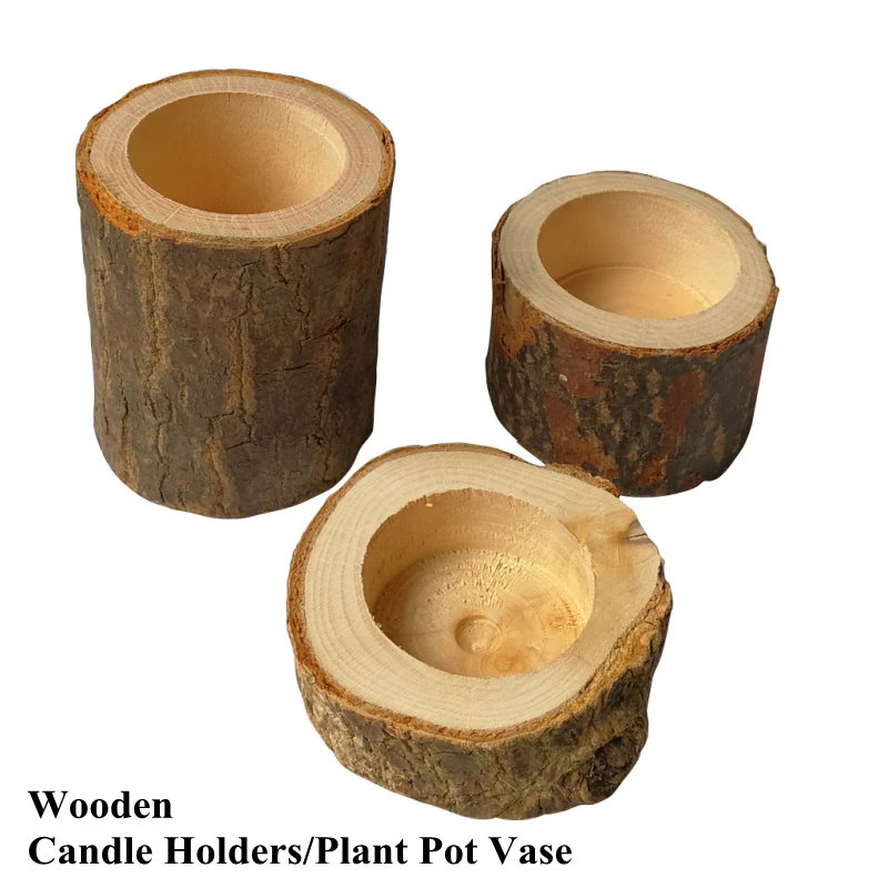 S Candlestick Garden Pot Hollow Wooden Stake Plant Pot Vase Home Decoration Crafts Wood Lights Holder