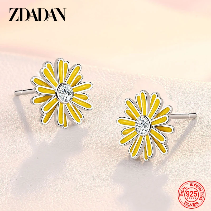 

ZDADAN 925 Sterling Silver Yellow Daisy Earring For Women Fashion Jewelry Accessories Wholesale