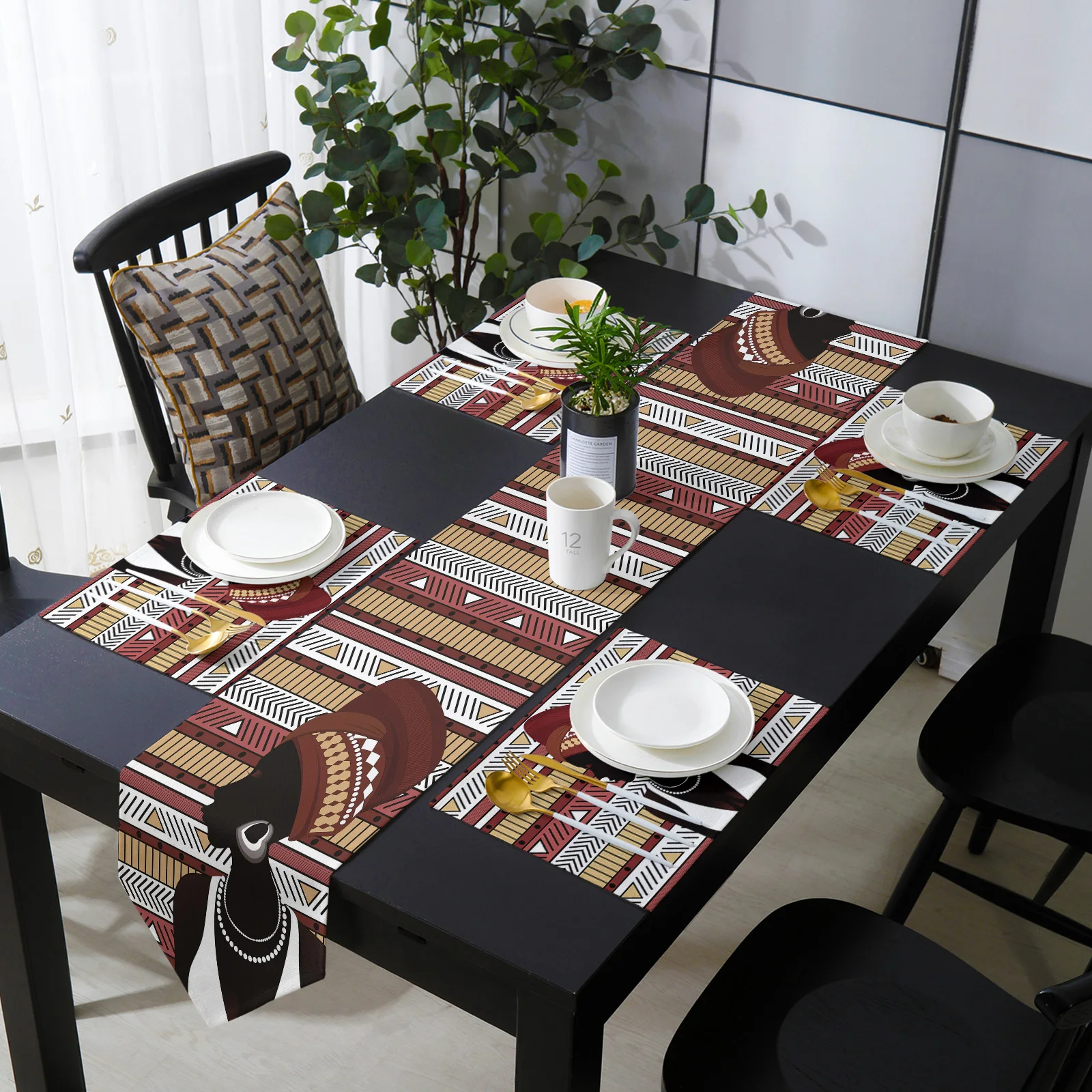 

Геометрическая силуэтная скатерть в африканском стиле, коврики для стола, чехол для украшения дома, свадьбы, банкета, фестиваля вечерние НК...