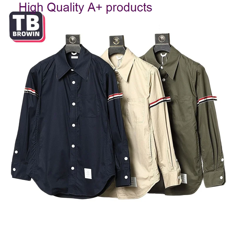 

TB BROWIN Four-Bar Thom Men's Shirt Sleeved Ribbon Top Clothing Poplin Slim Casual Long Sleeve Cotton Korean Fashion Blouses