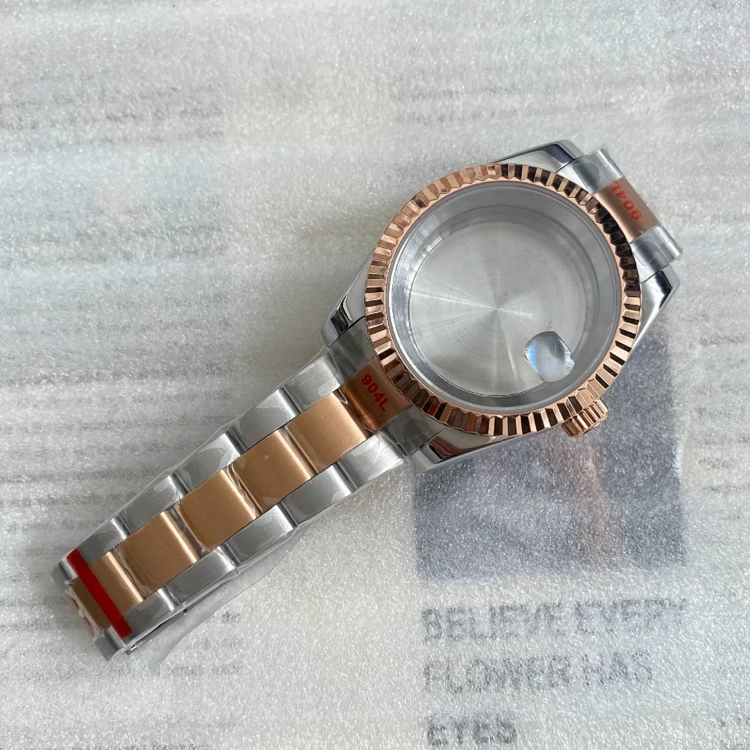 Фото Корпус и ремешок для часов Oyster Perpetual DateJust, черный с золотом, 36 мм, 39 мм, для автоматического механизма Seiko NH35, NH36, NH38, подходит для циферблата 28,5-29 мм. №3