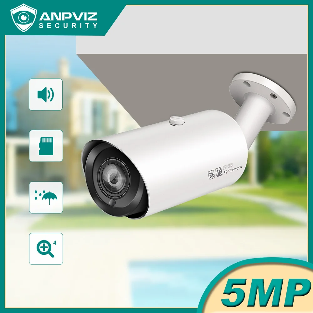 

Anpviz 5MP POE Bullet IP Camera With Audio SD Card Slot Outdoor Weatherproof CCTV Security Night Vision 98ft H.265