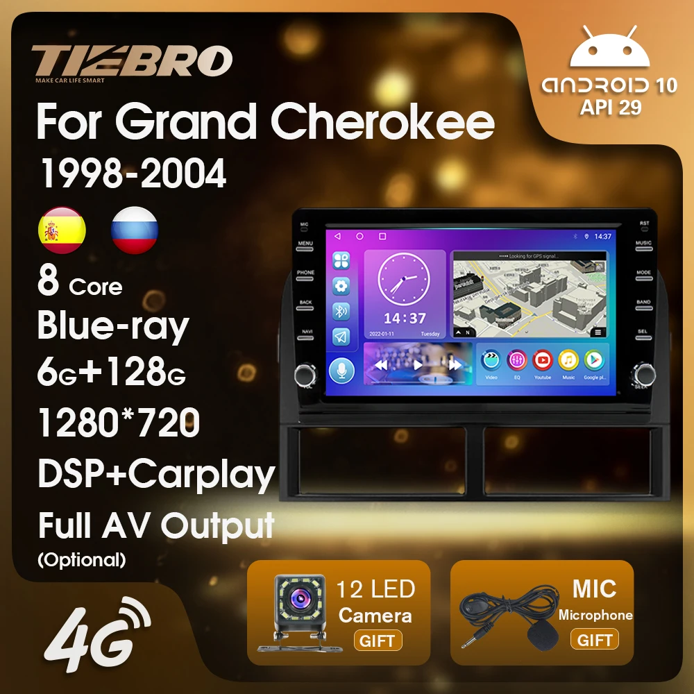 

Автомагнитола TIEBRO Android10 для Jeep Grand Cherokee 1988-2004, мультимедийный плеер с GPS-навигацией, стереоприемником, Радио для Carplay DSP