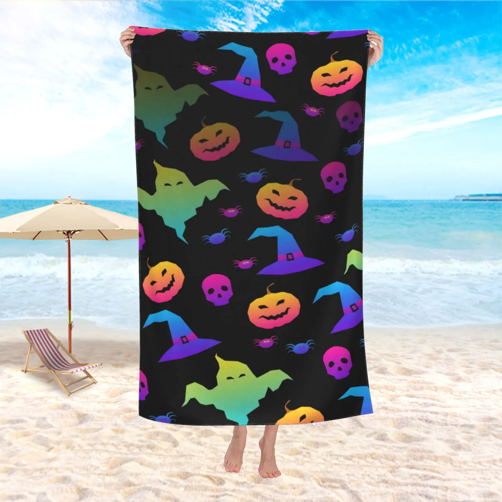 

Полотенце для пляжа на Хэллоуин, спортивное быстросохнущее банное полотенце из микрофибры, пляжное одеяло для взрослых и детей на открытом ...