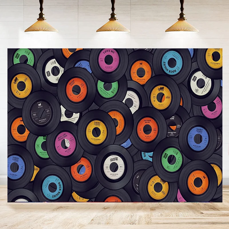 Photography Backdrop Retro Music Records 1950s Rock Roll Record Backdrop Disco Dance Concert Background Decorations Banner