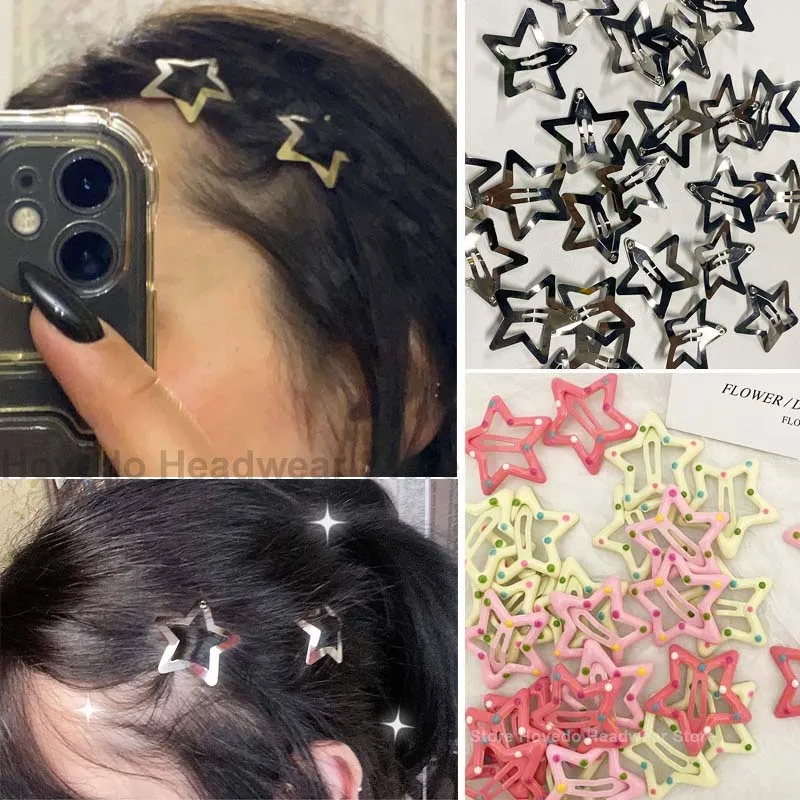 

Colorful Star BB Hairclips Women Y2K Snap Hairpins Side Hair Barrettes Cool Girls Clip Boutique Kids Cute Metal Hair Accessories