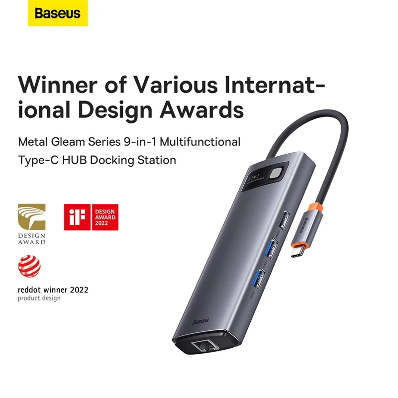 Baseus USB C HUB Type к 3 0 HDMI-совместимый RJ45 PD100W адаптер 9 в 1 Type-C для Macbook Air Pro iPad |