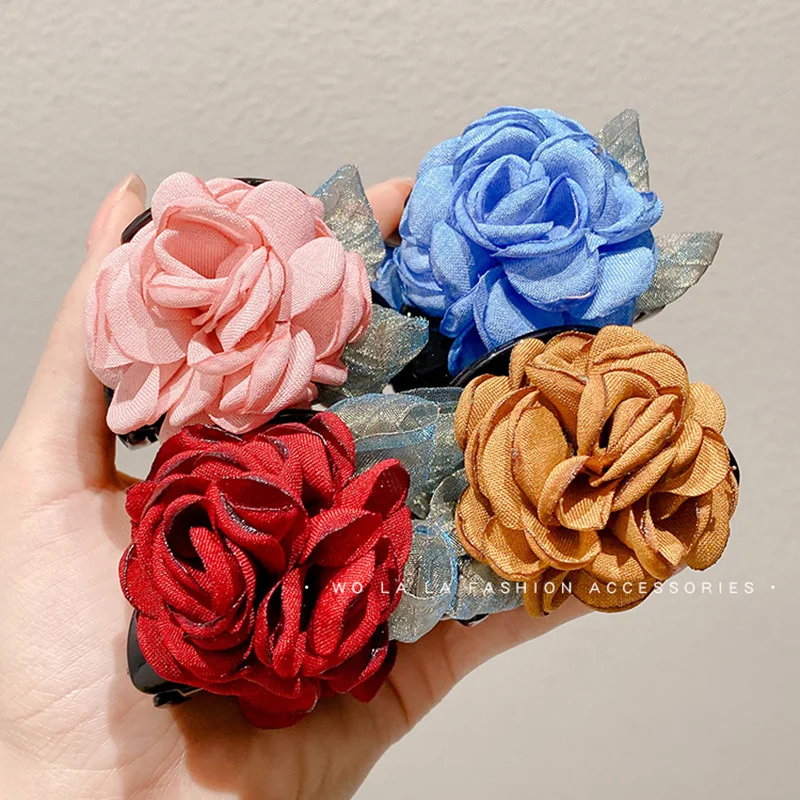 

Female children's Rose double faced flower retro high-grade hairpin back head shark mouth clip headdress female