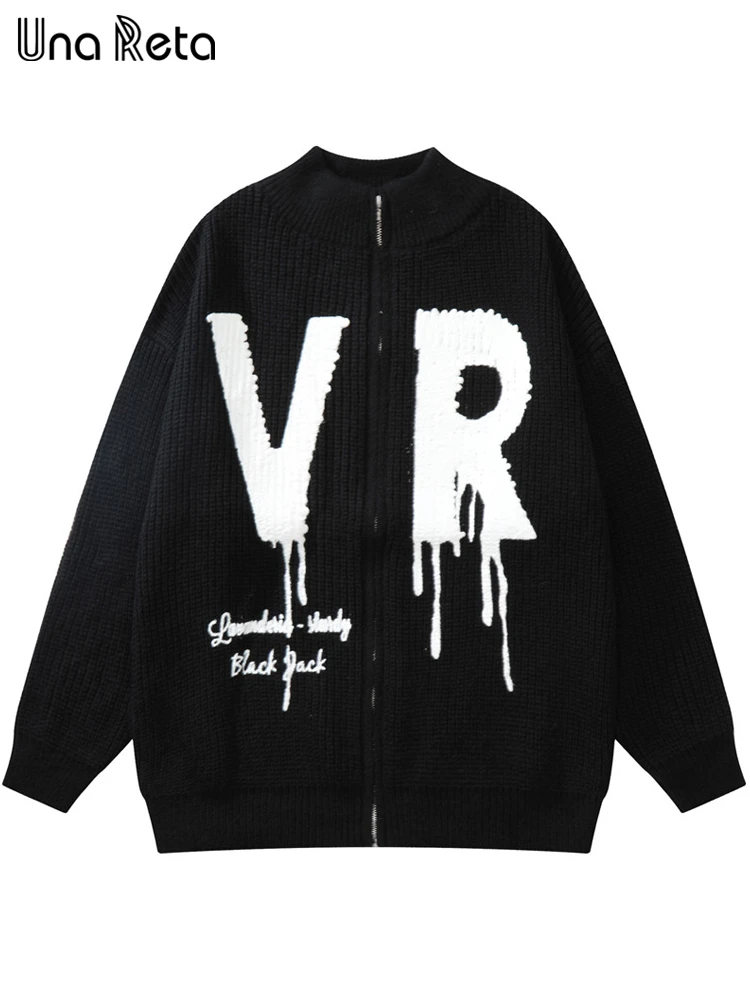 

Una Reta Harajuku Cardigan Sweater New Winter Men's Coat Streetwear Casual Loose Zipper Print Sweater Couple Cardigan