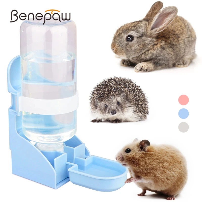 Benepaw-botella de agua para animales pequeños, sin goteo dispensador de agua, fuente colgante, dispensador automático, conejo, hámster, conejillo de indias, 500ml