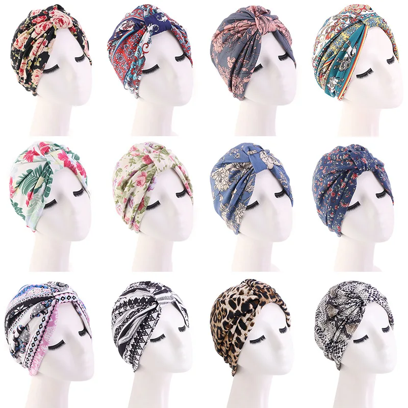 

European and American Foreign Trade Printing Double-Layered Bag Cap Ethnic Style Knotted Tam-O'-Shanter Elastic Pile Cap TJM-410