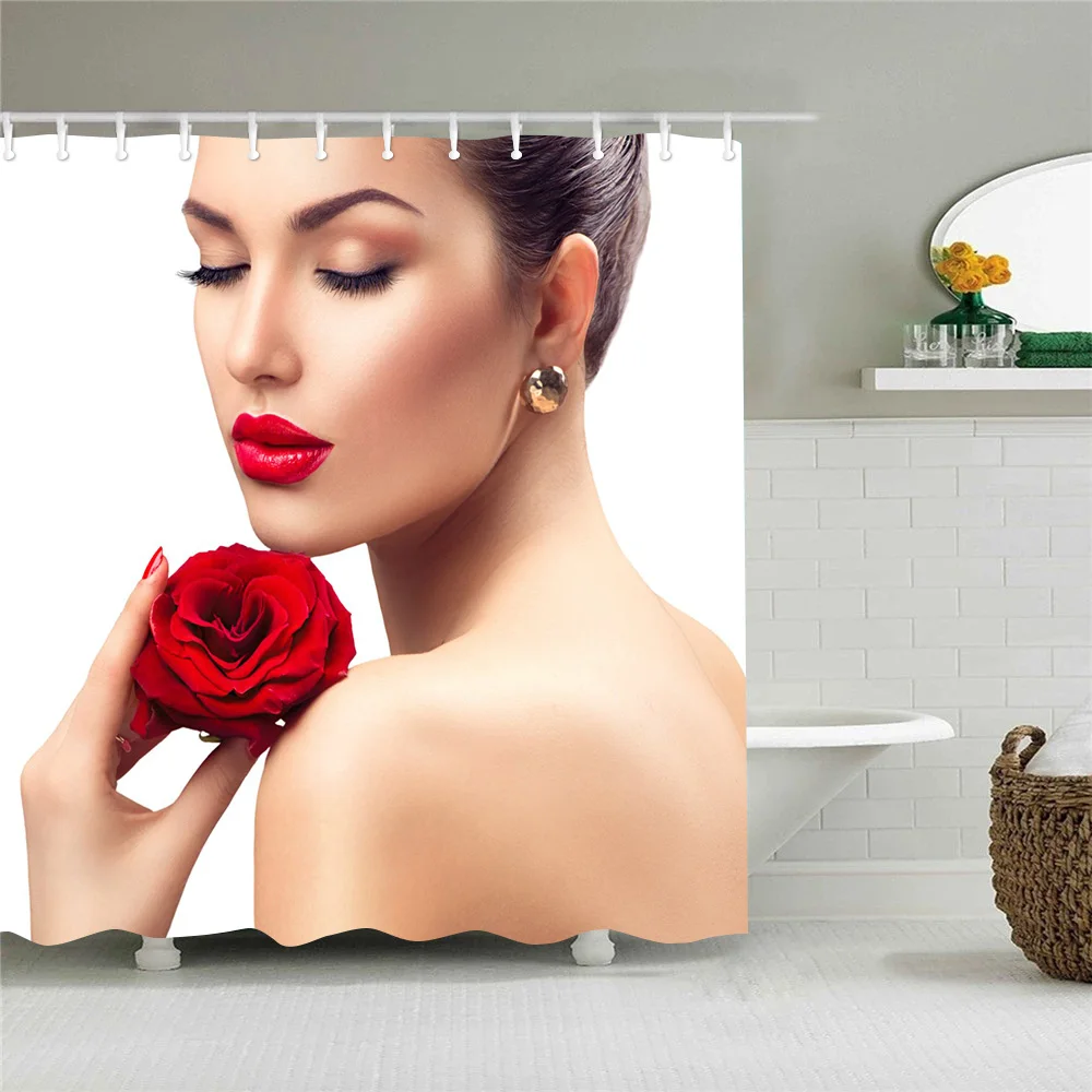 

Sexy Woman Flowers Nail Spa 3D Waterproof Shower Curtain Bathroom Decoration Cortinas Abstract Printing Shower Polyester