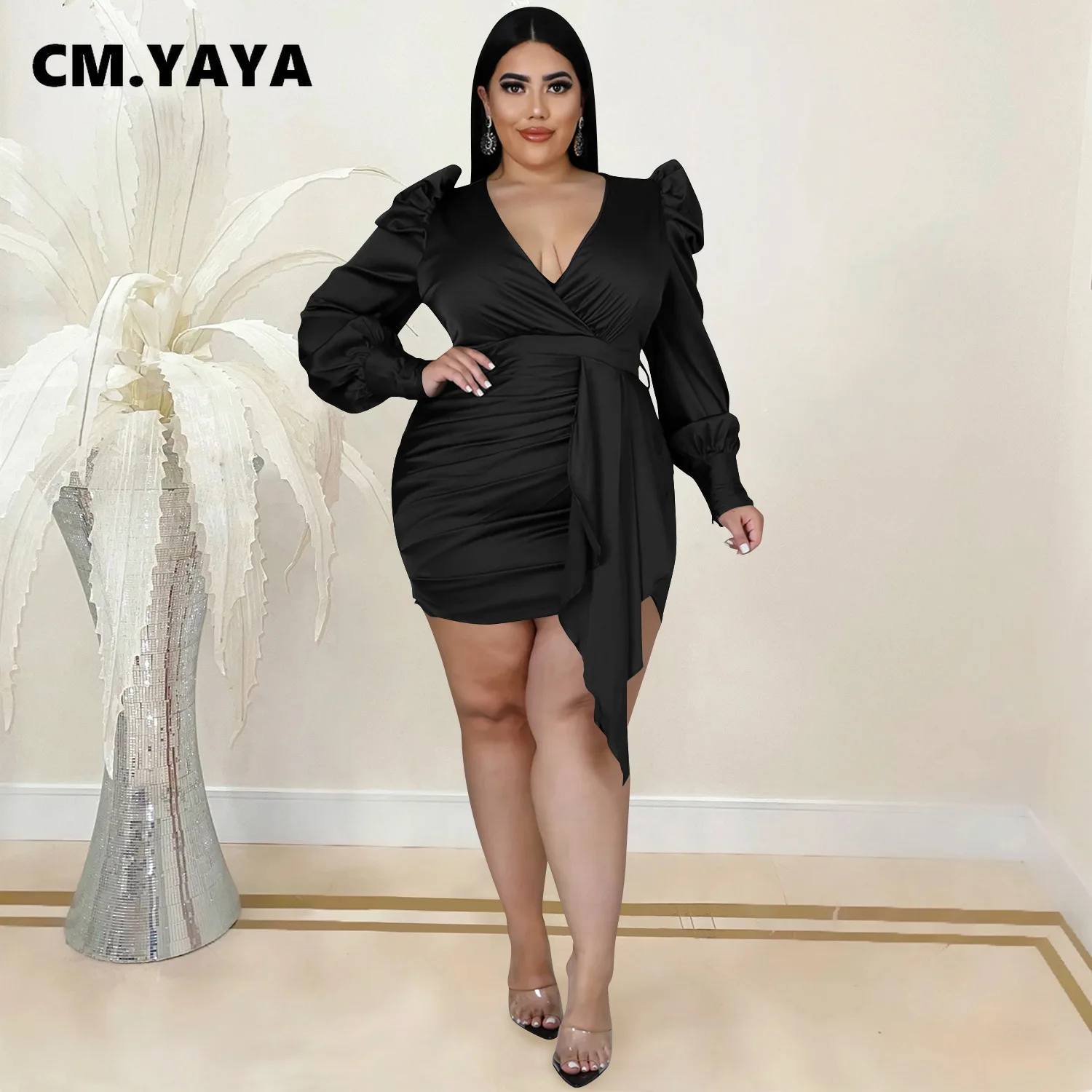 Женское платье-миди с V-образным вырезом длинным рукавом |