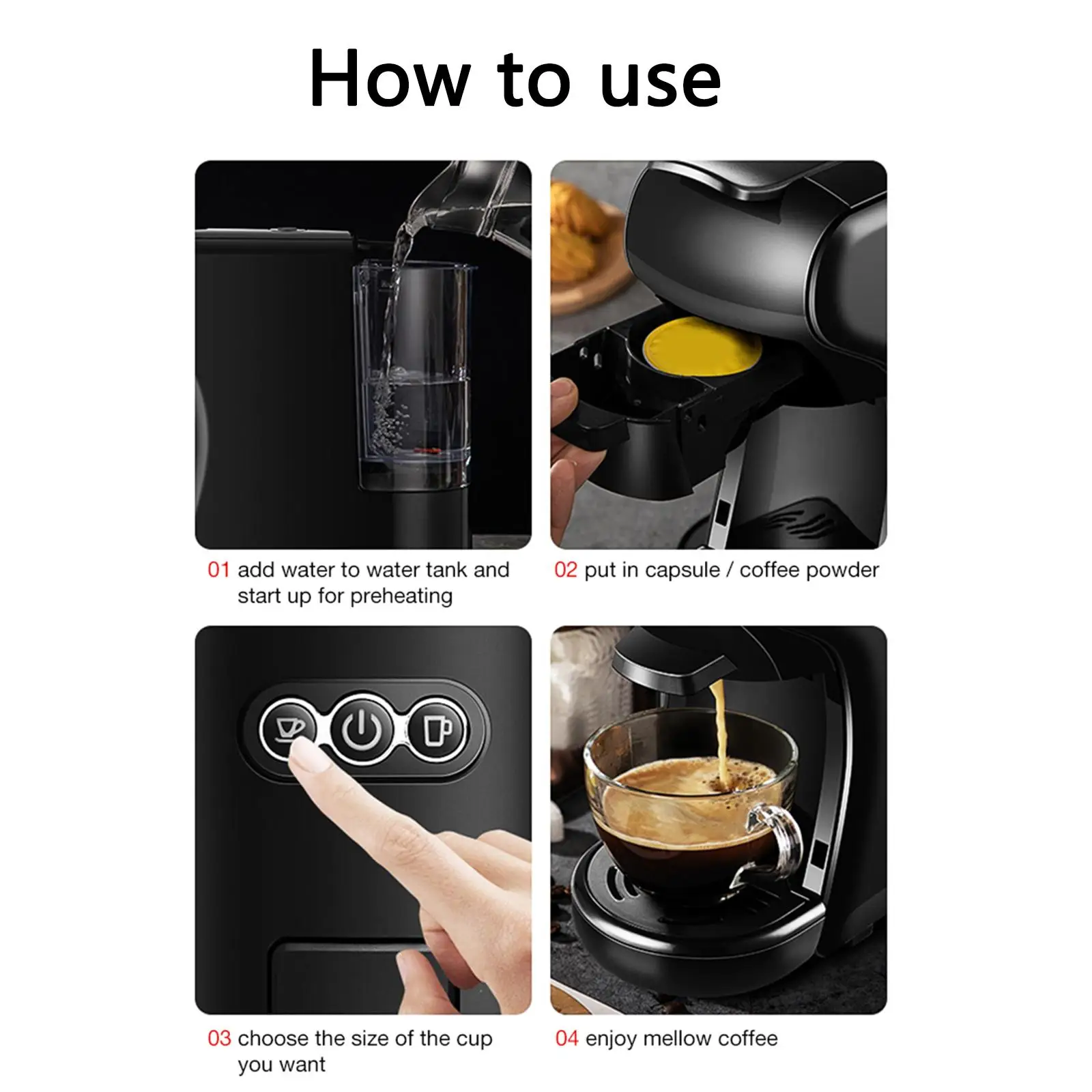 

4in1 Espresso Machine Single Serve Coffee Maker Programmable Buttons 1450W for Nespresso Capsule Italian EU