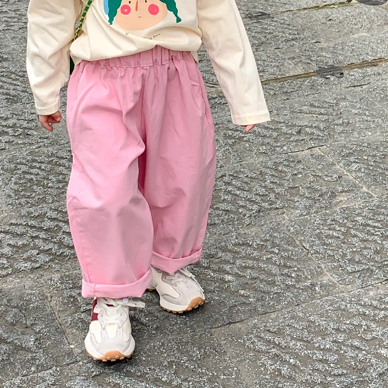 

Детские розовые новые брюки, осенние брюки для детей 1-7 лет, 2022 мягкие брюки, повседневные моющиеся Саржевые корейские брюки для девочек