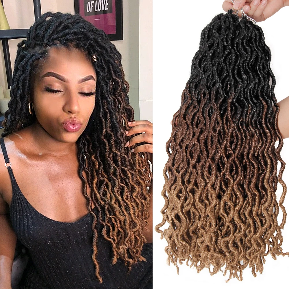 YxCheis Synthetic Crochet Hair Braids Goddess Faux Locs Ombre Curly Soft Dreads Dreadlocks For Black Woman Extensions Afro Curls