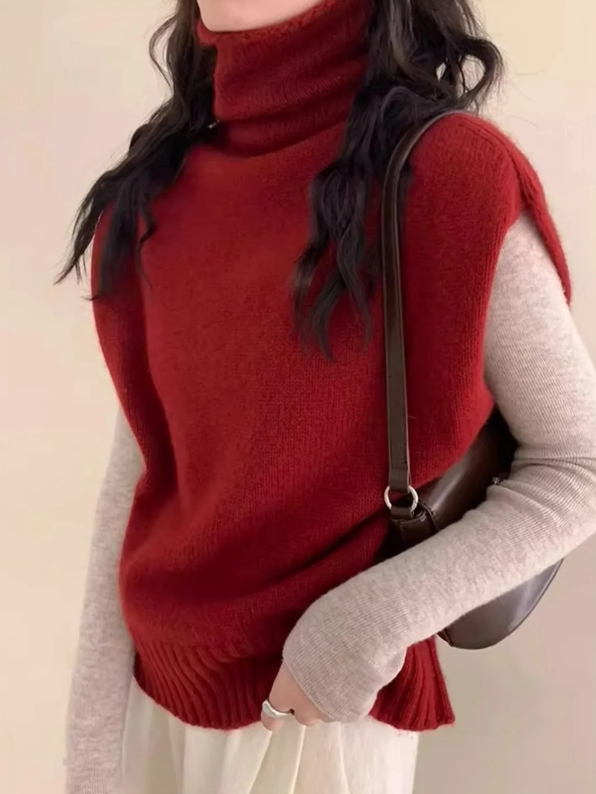 Красная водолазка Ankela свитер жилет женский осенне-зимний новый многослойный