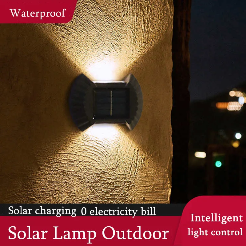 

IP65 Waterproof Solar Outdoor Garden Decor LED Fence Courtyard Lamps Up And Down Streetlights Solar Luminous Wall Lighting 2Pcs