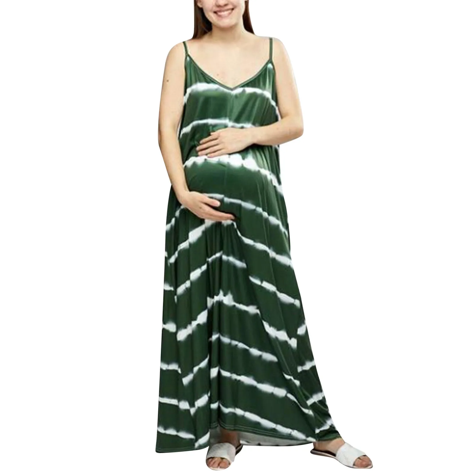 

Women V-Neck Casual Dress Sleeveless Fashion Soft Dress Comfortable Print Dress Loose Pregant Long Dress
