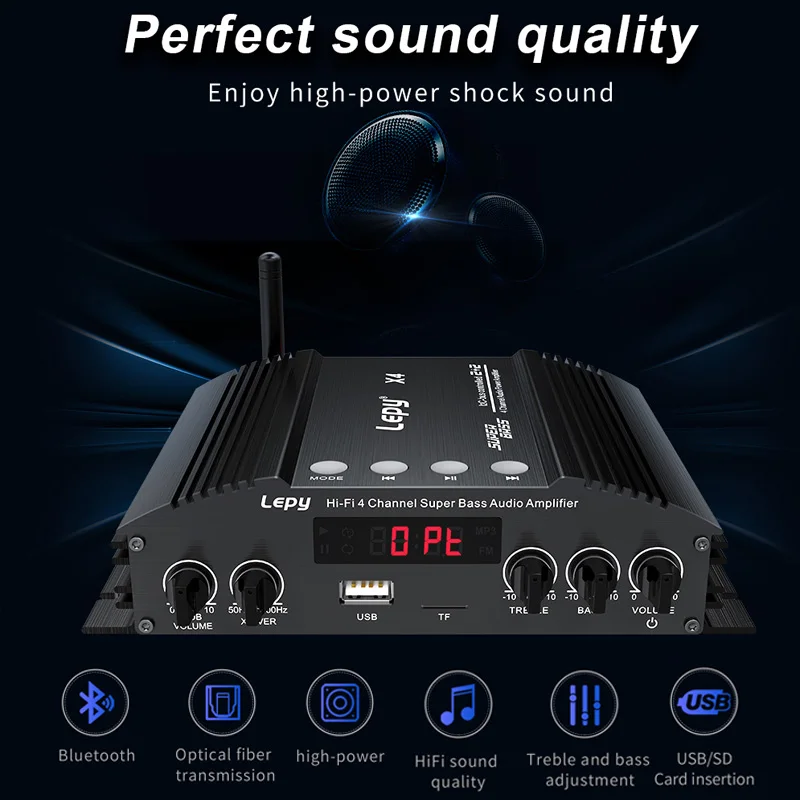 Фото Hifi Bluetooth 2,1-канальный Усилитель Мощности, 4 Канала С Оптическим Коаксиальным Входом, Двойной Сабвуфер, Fm-радио №2