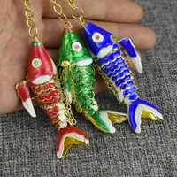 6cm sway lifelike enamel koi fish charms keychain keyring cloisonne cute animal carp key chains for women kids gift with box