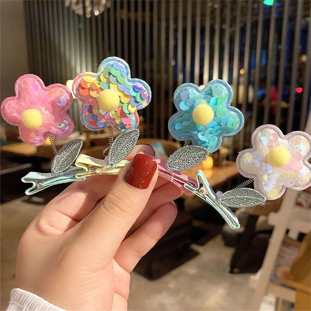 Ful Flower Hair Clips Children Cute Stereo Sequin Hairpin Creative Removable Spring Hairgrip Gift For Girls