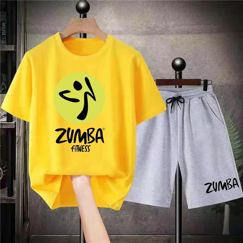 Fashion Men Short Sleeve Tracksuit Zumba Letter Print Summer Cotton T Shirt Shorts 2 Piece Set Harajuku Gentleman New Sportswear