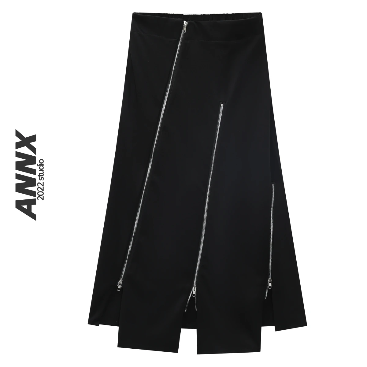 

SuperAen 2022 Women's A-line High Waist Medium Length Irregular Hip Wrap Black Skirts