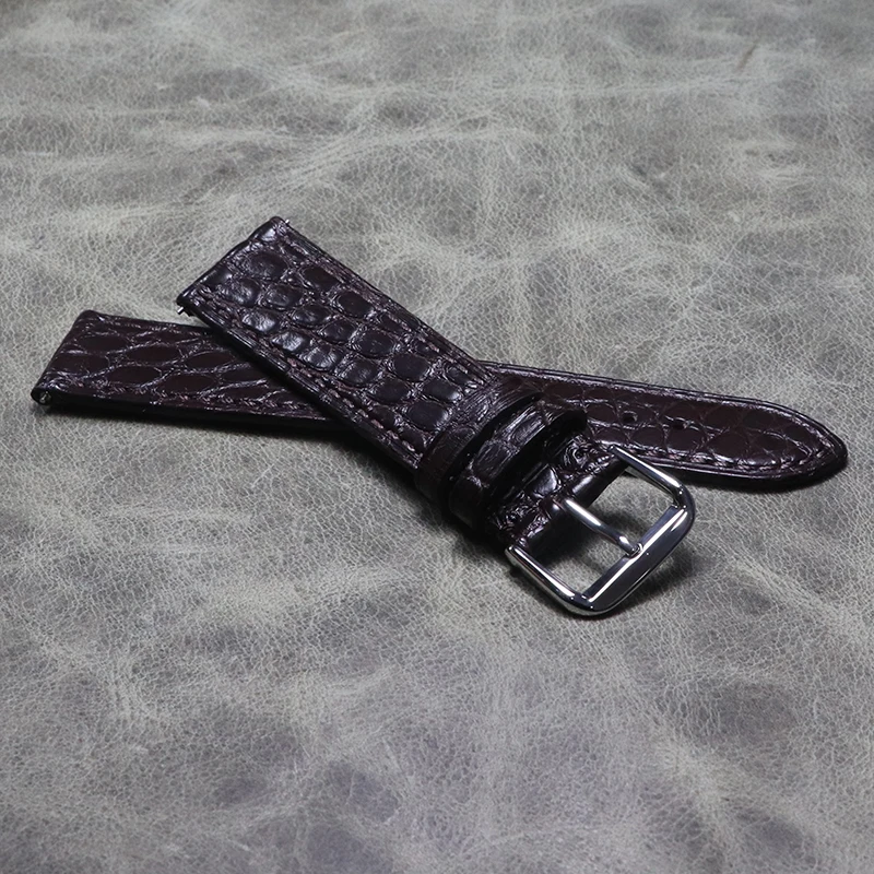 Thin Crocodile Leather Replacement Watchbands Alligator Grain Watch Band Bracelet 18mm 20mm 21mm 22mm Dark Coffee Soft Strap Men