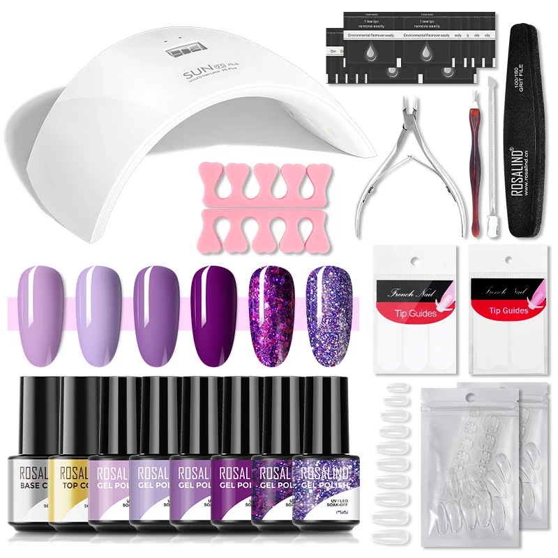 

Набор гель-лаков для ногтей ROSALIND, набор для маникюра с лампой, Полупостоянный УФ-лак, гибридное верхнее покрытие, Гель-лак, аксессуары для но...