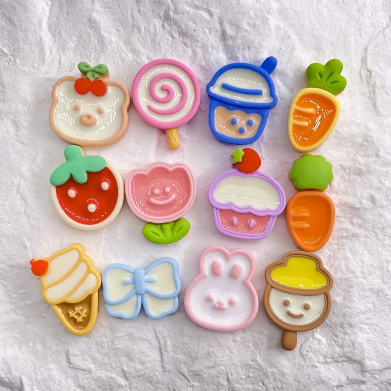 

10pcs Strawberry Flower Food Play New Flat Back Resin Cabochons Embellishments for Bows Phone Case Parts Deco Crafts Supplies