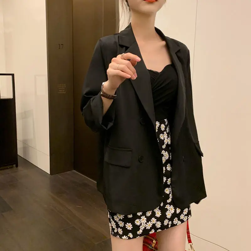 F GIRLS Blazers Women Loose Pockets Summer New White Thin All-match Streetwear Outwear Classic Double Breasted Mujer Office Lady
