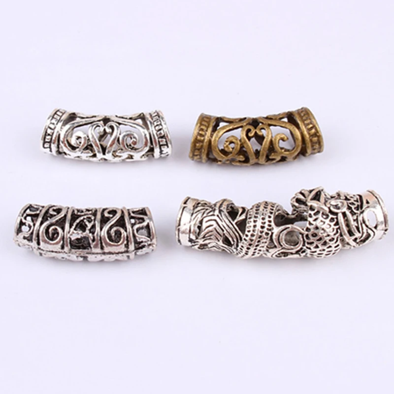 

5pcs Tibetan Silver Beads Filigree Hollow Carved Flower Dreadlock Spacer Beads for Hair Necklace Bracelet Jewelry Making DIY