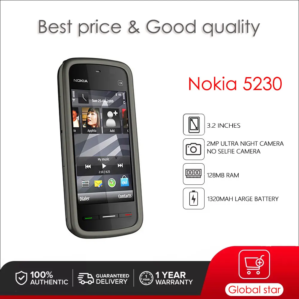 

Оригинальный мобильный телефон Nokia 5230 с одной SIM-картой, 1,5 дюйма, 760 мАч, бесплатная доставка