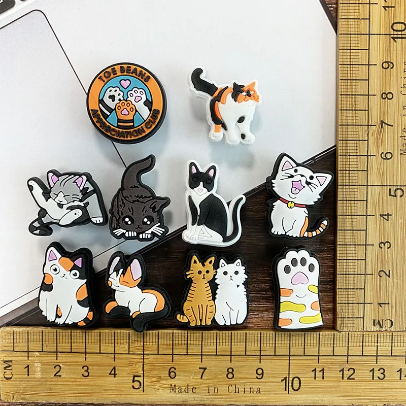 10Pcs Cute and unique Cat shoe charms PVC shoe accessories Garden shoe decorations for Croc charms jibz Buckle Unisex Gifts