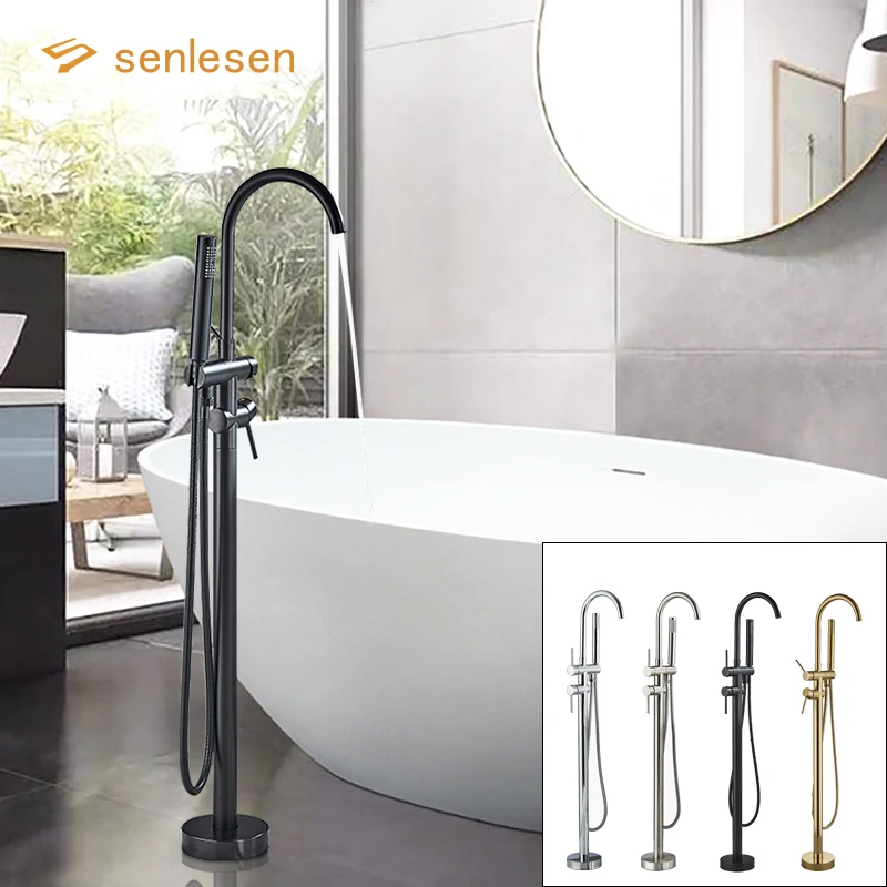 

Senlesen Black Floor Free Standing Bathtub Faucet Single Handle Dual Control Cold Hot Water Mixer Tap Para Bathtub Shower & Bath