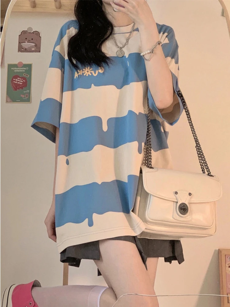 

Summer Irregular Pleated Skirt Set Women Short Sleevle Tops Casual Clothing Suit Female Oversized Print T-Shirt Matching Outfits