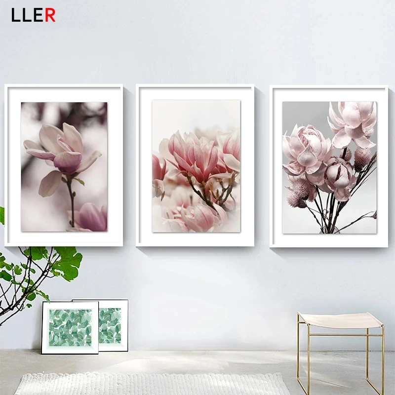Розовая Роза Пион цветущий персик Магнолия настенная Картина на холсте