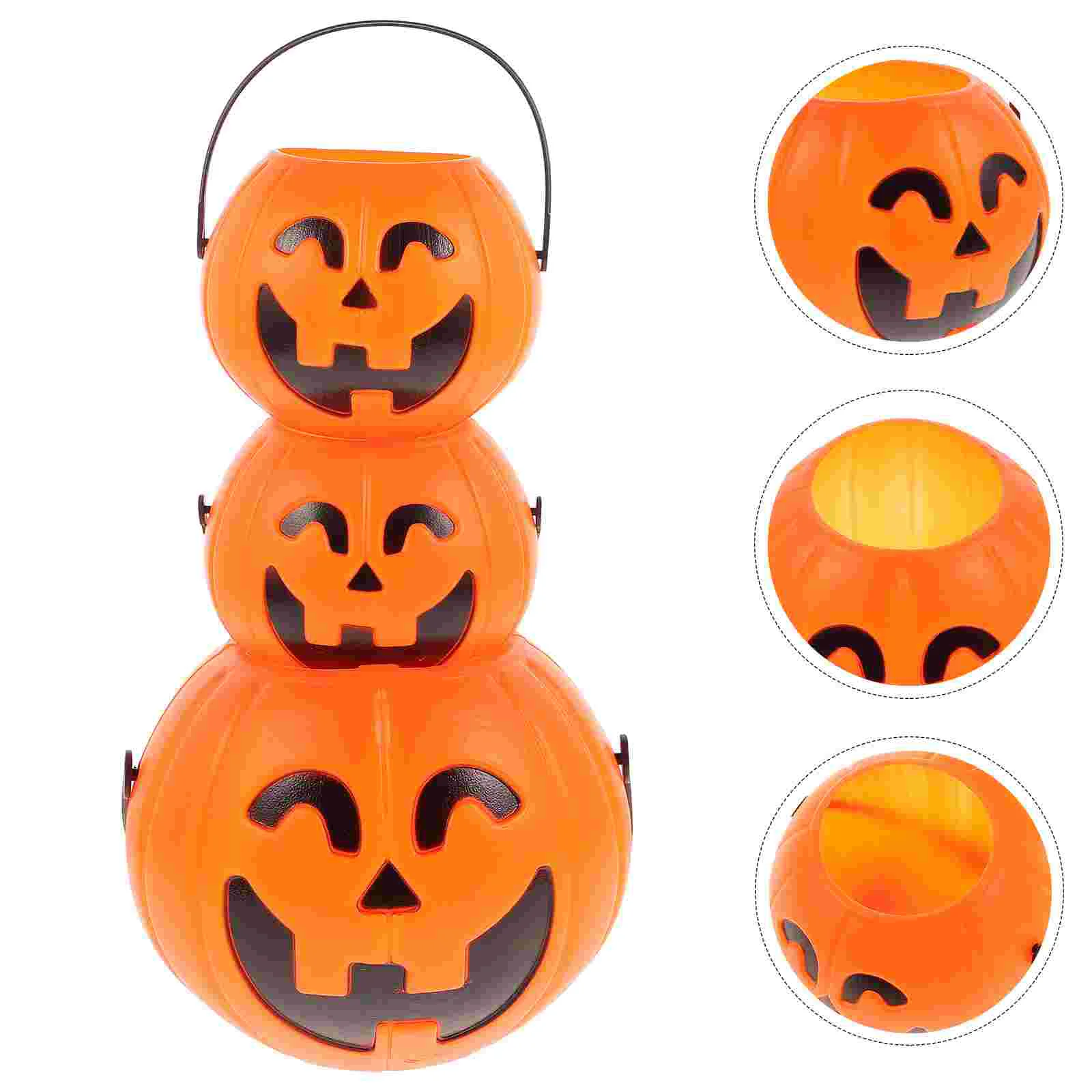 

3 Pcs Pumpkin Bucket Halloween Decor Kids Portable Child Candy Bowls Decorative