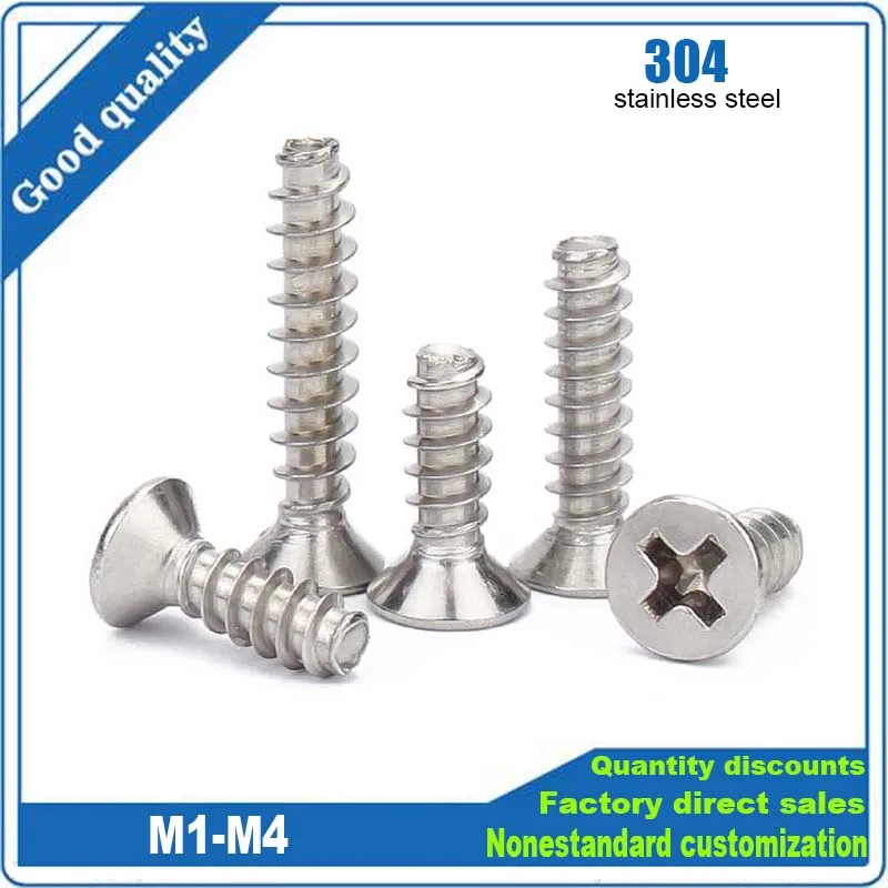 

20/50/100 шт. M1 M1.2 до M4 Micro Маленький саморез по дереву из нержавеющей стали 304 с крестообразным шлицем и потайной головкой с плоским концом сверху
