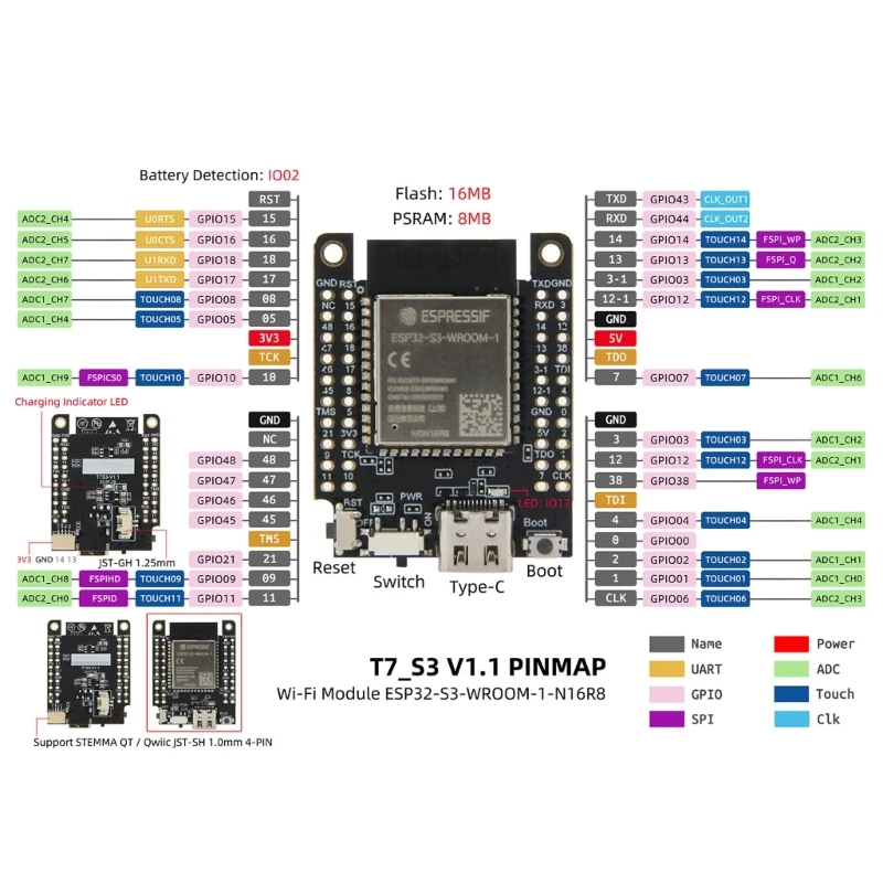 ESP32-S3-WROOM-1-N16R8 Wifi Module Development Board Surport STEMMA QT Development Board C/C++, MicroPython Programming