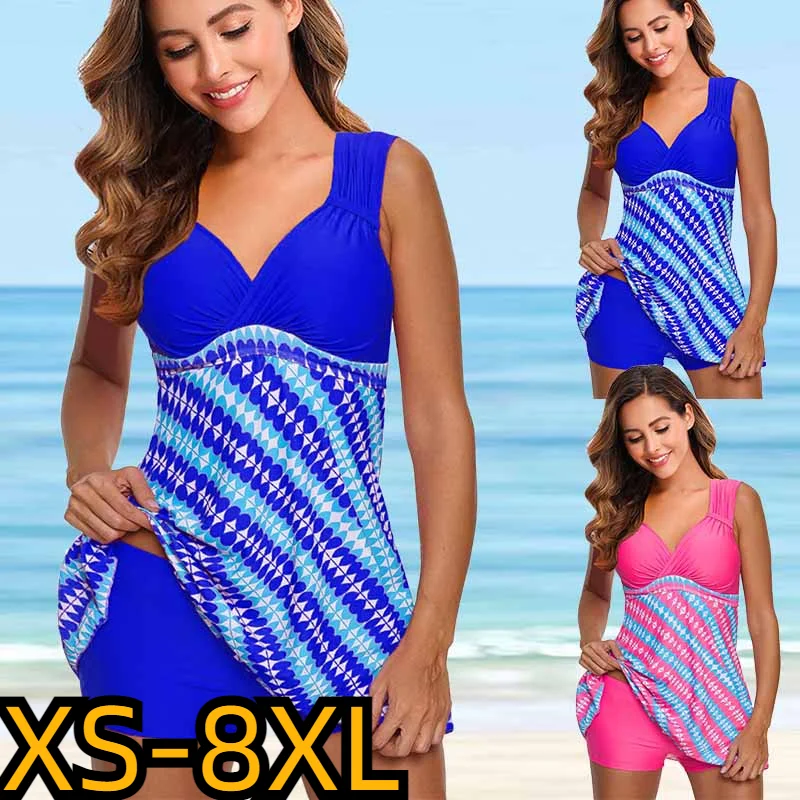 

2022 New Women Sexy Prints Bikini Monokini Swimwear Bathing Suit Two Pieces Set Summer High Waist Swimsuit Beachwear Tankini