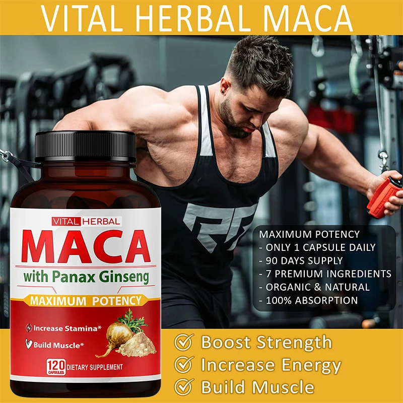 

Maca Veggie Pills Energy Booster Supports Muscle Mass and Immune System Health Supplements Strength and Endurance