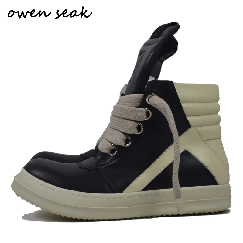 

Мужские высокие ботильоны Owen Seak из натуральной кожи, роскошные кроссовки для тренировок, повседневная обувь на плоской подошве со шнуровко...