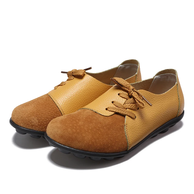 

Women Shoes 2021 Spring Genuine Leather Moccasins Flats Shoes Woman Lace-Up Casual Ladies Driving Shoes