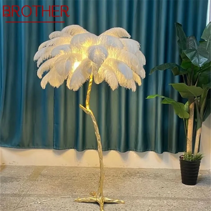

BROTHER Nordic Vintage Floor Lamp Modern Creative Brass Simple LED Feather Standing Light for Home Living Room Bedroom Decor